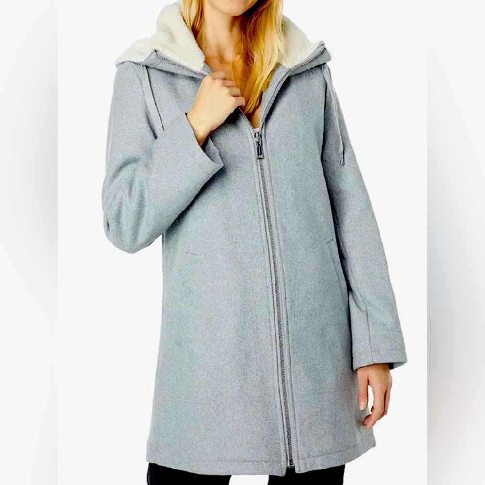 NWT Vince Camuto Hooded Zip Front Casual Wool Coat, Lt. Grey Size L